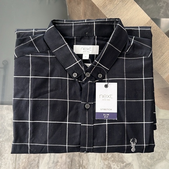 next Slim Fit Stretch Button Down Dress Shirt Black Size M New w/Tag Retail £32 - Picture 9 of 9